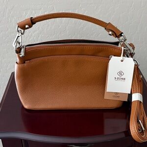 S-Zone Tan Leather Shoulder Bag for Women